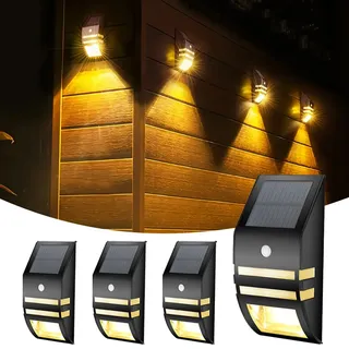 KZT Solarlampen für Außen mit Bewegungsmelder 4 Stücke Solarleuchten Garten Winterfest IP65 Solar Wandleuchte Aussen 3000K Warmweiß Solarwandleuchten für Pathway Zaun Veranda Post Aussenlampe