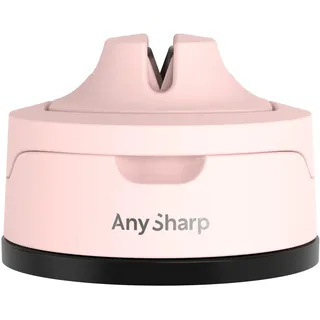 AnySharp Evo Messerschärfer & Messerschleifer mit verstärktem PowerGrip Saugnapf, Wolframkarbid-Schärfsystem mit Metall-Auffangbehälter, für Küchenmesser, Wellenschliff & Gehärteten, Rosa