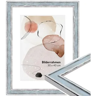 WANDStyle Bilderrahmen 20x28 Blau, Vintage Bilderrahmen Holz, hochwertiger Holzbilderrahmen, Posterrahmen zum Aufhängen, Rahmen 28x20 cm, Fotorahmen H460 - Made in Germany