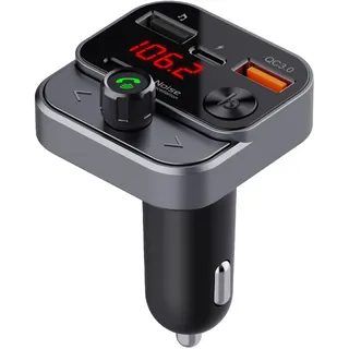 Technaxx FMT1700BT Bluetooth 5.3 FM Transmitter mit Bass-Boost, Dual Fast Charging USB-C & QC3.0, Freisprechen, Musikstreaming, USB-Wiedergabe, Batteriespannungsanzeige, 12–24V Auto Adapter