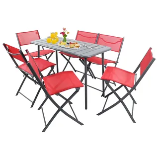 VCM Garten-Essgruppe »VCM 7-tlg Gartenmöbel Set   Sitzgruppe Essgruppe   1xTisch, 6x Stühle   Tisch Maße ca. H. 72 x B. 110 x T. 55 cm   Klappbar   Garten Set - Sumila« Sumila, 7 Stk. tlg., rot