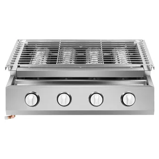 Gasgrill Plancha - 4-Brenner Tischgrill - Infrarot-Keramikbrenner - Höhenverstellbarer Grillrost 0–7 cm - LPG - Edelstahl - Silber - Silber