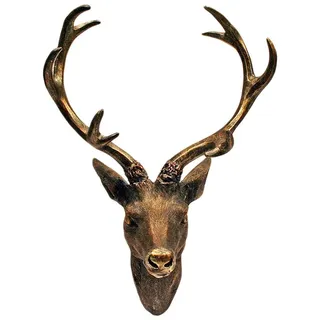 Hirschgeweih Hirschkopf Geweih 10-Ender in Bronze-Optik 15 x 30 cm, Figur Skulptur Deko
