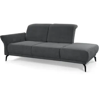 CAVADORE Recamiere Cooper / Luftige Chaiselongue mit Armteilverstellung, Kopfteilverstellung und Sitztiefenverstellung / 211 x 88 x 123 / Cord, Dunkelgrau