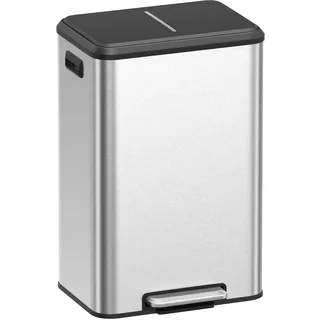 SONGMICS Mülleimer Küche, 40 Liter Abfalleimer mit Deckel, Tretmülleimer, Softclose, Offenhaltefunktion, breites Pedal, silbern LTB541E40