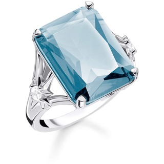 Thomas Sabo Damen-Ring Stein Blau groß mit Stern 925 Sterlingsilber TR2261-644-31-48