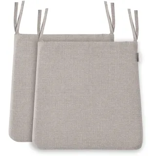 BALCONY & FALCON Trapezförmige Sitzkissen mit Bindebänder in Beige 2er Set: 38– 42 cm große Sitzpolster und Auflage in Leinenoptik für den Einsatz auf Stühlen Indoor und Outdoor