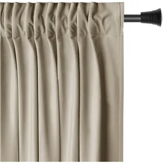 AmeliaHome Set Vorhang H 270 x B 140 cm mit Raffhalter 54 x 10 cm Velvet Optik Beige 1 St. Kräuselband Wellenband Samt Verdunkelungsvorhang Fensterdekoration Dekoschal Dekorvorhang