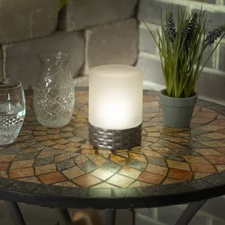 Solarleuchte Rattan Style, LED, Akku, H=15cm, wetterfest - Weiß, Dunkelbraun