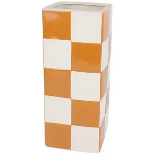 Ambia Home Vase , Naturfarben, Orange , Keramik , quadratisch , 9x21.7x9 cm , zum Stellen, auch für frische Blumen geeignet , Dekoration, Vasen, Keramikvasen