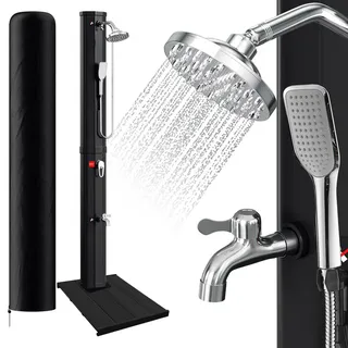 TolleTour Solardusche Solar Gartendusche Shower Dusche Pooldusche Campingdusche 60L (mit Schutzabdeckungmit HandbrauseSchwarzmit Bodenelement) - Schwarz