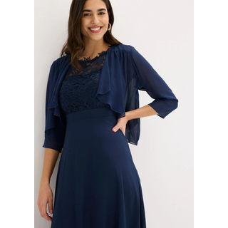 Boleroblazer BONPRIX, Damen, Gr. 40, dunkelblau, Chiffon, Obermaterial: 100% Polyester, leicht transparent, unifarben, figurumspielend taillenlang, Blazer Boleroblazer, für festliche Anlässe und Hochzeiten, 3/4-Ärmel, Wasserfallkragen