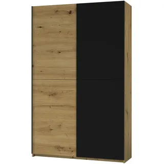 Pol-Power Schwebetürenschrank 125 x 195,5 x 38 cm Schwarz/Eiche
