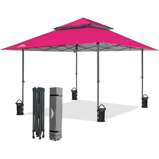 EAGLE PEAK Schräge Beine Faltbar Pavillon 4x4m Wasserdicht Camping Pop-up Faltpavillon mit Seitenteil, inkl. Rucksack, Dunkelrosa