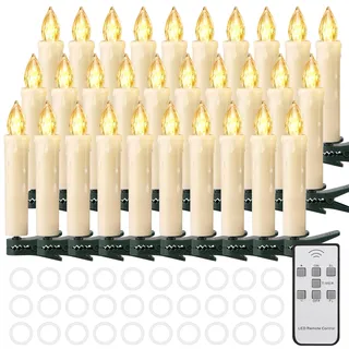 Cibnew Weihnachtskerzen Christbaumkerzen Kabellose Weihnachten LED Kerzen mit Fernbedienung,Timer-Funktion für Weihnachtsbaum Hochzeit,Geburtstags,Party (30er Beige)