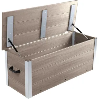 dobar® Auflagenbox WPC groß zum Sitzen für draußen - Belastbare Truhebox 140 L für Garten und Balkon mit Sitzbank - 115 x 42,5 x 47 cm - Grau, Silbergrau