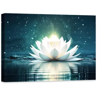 CCWACPP Zen Wanddekoration weiße Lotusblumen Leinwandgemälde Blumenbild Spa Wanddruck Yoga Meditation spirituelle Raumdekoration 30x45 cm
