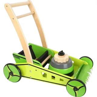 small foot 11292 Lauflernwagen Rasenmäher aus Holz, mit Holzmotor, Grasfang und verstellbarem Griff, ab 3 Jahren