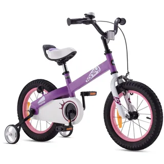 RoyalBaby Honey Kinder Fahrrad Kleinkind Fahrrad 14 Zoll, Rücktrittbremse mit Training Räder Kickstand, Unisex Mode Stile Lilac