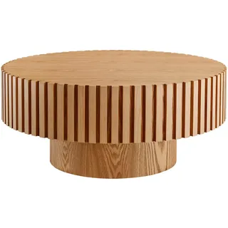SalesFever Couchtisch Ø 80 cm | rund | Massivholz-Lamellen | MDF mit Eschenholzfurnier | B 80 x T 80 x H 34 cm | Natur - Naturbelassen