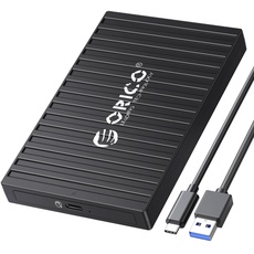 ORICO Festplattengehäuse 2,5 Zoll USB C, 5Gbps Werkzeugloses Externes Festplattengehäuse für 9.5mm 7mm 2.5 Zoll SATA SSD HDD, UASP Trim unterstützt, mit USB Kabel.(Schwarz)