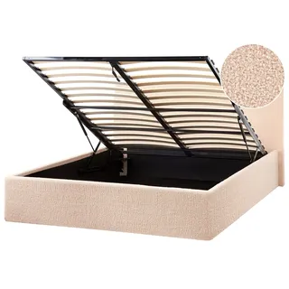 BELIANI Polsterbett Beige Bouclé Bettrahmen mit Lattenrost 120x200 cm Bettkasten Hochklappbar Hohes Kopfteil Modern Skandi Schlafzimmer - Beige