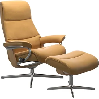 Relaxsessel STRESSLESS "View", gelb (honey paloma), B:78cm H:108cm T:78cm, Sessel, Relaxsessel, mit Hocker, mit Cross Base, Größe S, M & L, Holzakzent Eiche