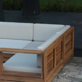 Lounge Eckteil Teakholz Korsika Massivholz Wetterfest + Sitzkissen - Braun