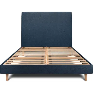 Bett mit Kopfteil – Korbgeflecht-Canvas-Stoff - 140 x 200 cm - Blau