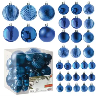 Prextex Blaue Weihnachtskugel Ornamente für Weihnachtsdekorationen 36 Stück Weihnachtsbaum bruchsicher Ornamente mit Hängeschleife für Weihnachten und Party-Dekoration