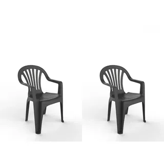 RESOL Neues Pals-Set mit 2 Stühlen aus Kunststoff, mit Armlehnen, leicht und stapelbar, für Veranstaltungen und Meetings im Außen- oder Innenbereich, für Garten und Terrasse, pflegeleicht, UV-Filter, Anthrazitgrau