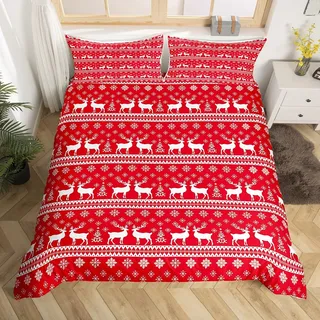 Homemissing Weihnachtshirsch Elk Dekor Bettwäsche Set 135x200cm Weihnachten Bettbezug für Jungen Mädchen Schneeflocke Bettwäsche-Set