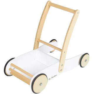 Pinolino Lauflernwagen Uli aus Holz - mit Bremssystem, gummierten Holzrädern, großer Ladefläche, angenehmer Griffhöhe, für Kinder ab 1 Jahr, weiß