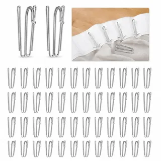 Gatuida 50 Stück Gardinenhaken Edelstahl Vorhanghaken Faltenvorhänge Fensterhaken Einhängen Duschvorhänge Gardinenzubehör Metall Schwerlast Faltenhaken Silber FüR Haushalt Und Bad 2.24 Inch