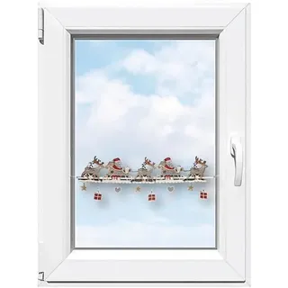 Stickereien Plauen Scheibengardine Weihnachtsmann 44 cm rot
