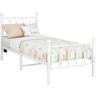Oxeza Metallbett 90/200 cm Weiß mit USB-Ladestation und Led , Metall , Mode , Rechteckig , 90x200 cm , Schlafzimmer, Betten, Metallbetten