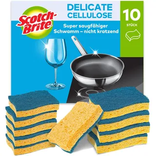 Scotch-Brite Delicate nicht kratzender Naturfaser-Reinigungsschwamm, 10 Stück - hochsaugfähiger Schwamm, ideal für alltägliche Reinigungsaufgaben, Blau - Kratzfrei