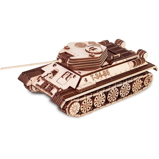 EWA Eco-Wood-Art 3D Puzzle Erwachsene 3D Holzpuzzle mit Gummibandmotor, Rädern & rotierender Kanone 965 Teile DIY Holzpanzer Modellbausatz T-34-85 Erwachsene & Jugendliche 14+