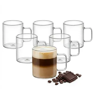 Wilmax | Teegläser mit Henkel & Kaffeegläser | Thermogläser 6er-Set | 320 ml | Gläser für Heiß- und Kaltgetränke | Kaffeebecher | Teetassen | Saftgläser | Glastassen | Spülmaschinenfest