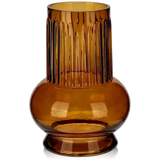 Glas Vasen Blumen modernes, Tischvasen Glas 18 cm hoch, Braun Deko Flaschen Glasvase, Deko Vasen Groß Blumenvase, Zylinder Glasvase Rund für Tischdeko Büro Küche Arrangements Hochzeit Geschenk