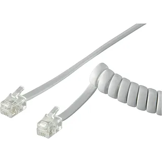 goobay 68601 Telefonkabel RJ10 Stecker Telefonhörerkabel Spiralkabel Telefonstecker RJ10 Kabel Festnetztelefon Telefonhörer Telefon Kabel Weiß 4m