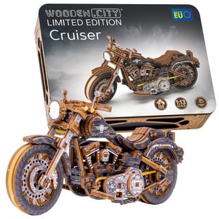 WOODEN.CITY Limited Edition - 3D Holzmodellbausätze, Retro 3D Holzpuzzle, Geschenke für Männer, Geburtstagsgeschenk für Männer - 142 Teile Cruiser V-Twin LE, Hobby, 3D-Puzzle aus Holz