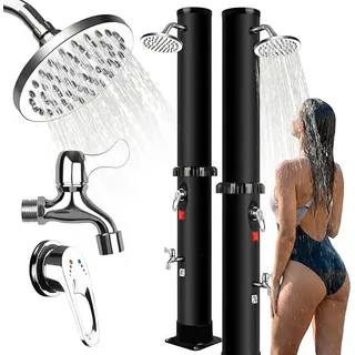 Solardusche 35 Liter, Gartendusche Aussendusche mit Duschkopf und Fußhahn, Ohne Stromanschluss, Warmes Wasser bis 60°C, Outdoordusche mit Gartenschlauch-Anschluss für Garten, Pool - Schwarz