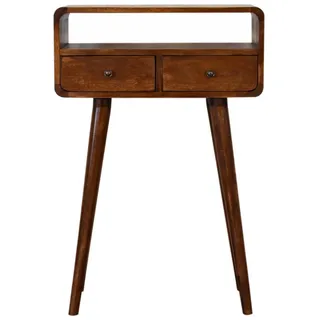 Artisan Furniture Konsolentisch in Kastanien-Finish, 2 Schubladen, 1 Offenes Fach, Beine im Nordischen Stil, Braun , Metall , Echtholz,Mangoholz , Holz Optik , Rechteckig , 60x90x30 cm , FSC 100%, Handmade in India , Wohnzimmer, Wohnzimmertische, Konsolentische