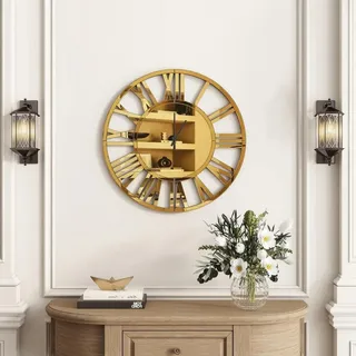 Wanduhren - Wanduhr - Uhr - Analog - Glasuhr - Durchmesser 80 cm - Batteriebetrieben - Goldene Akzente