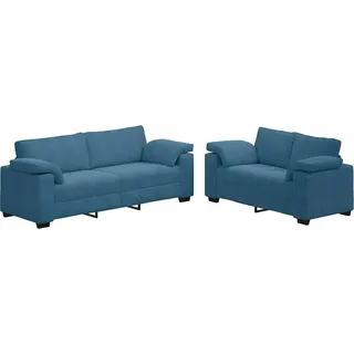 SYFAXTM 2-teiliges Sofa-Set mit Kissen, blauer Samt - Blau