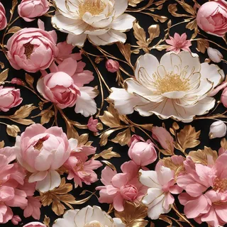 FunStick 44.5CMx9M Tapete Selbstklebend Wohnzimmer Wand Blumen Rosa und Weiß Gold Pfingstrosen Blumentapete Muster Schlafzimmer Folie für Möbel Blumen Klebefolie Schrank Schwarz Rosa Wandtapete Barock