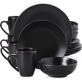 Baroque Serviesset – Tafelservice – Keramisch – 4 Personen – 16-teilig – Kleine Teller – Schwarz - Schwarz