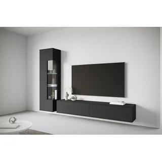 OTTO home Wohnwand "Kenia, Vitrine Türanschlag links/rechts wechselbar" Komplett-Set, 2 Stk. tlg., graphite schwarz matt, graphite schwarz matt