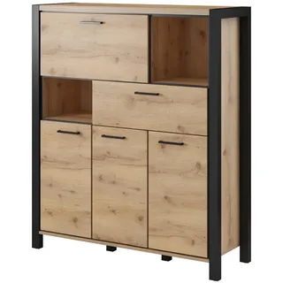 Masseno Highboard Attivo 120/140/41 cm mit 1 Schubladen und 3 Türen Eichefarben , Holzwerkstoff , 120x140x41 cm , Kleinmöbel, Kommoden, Highboards